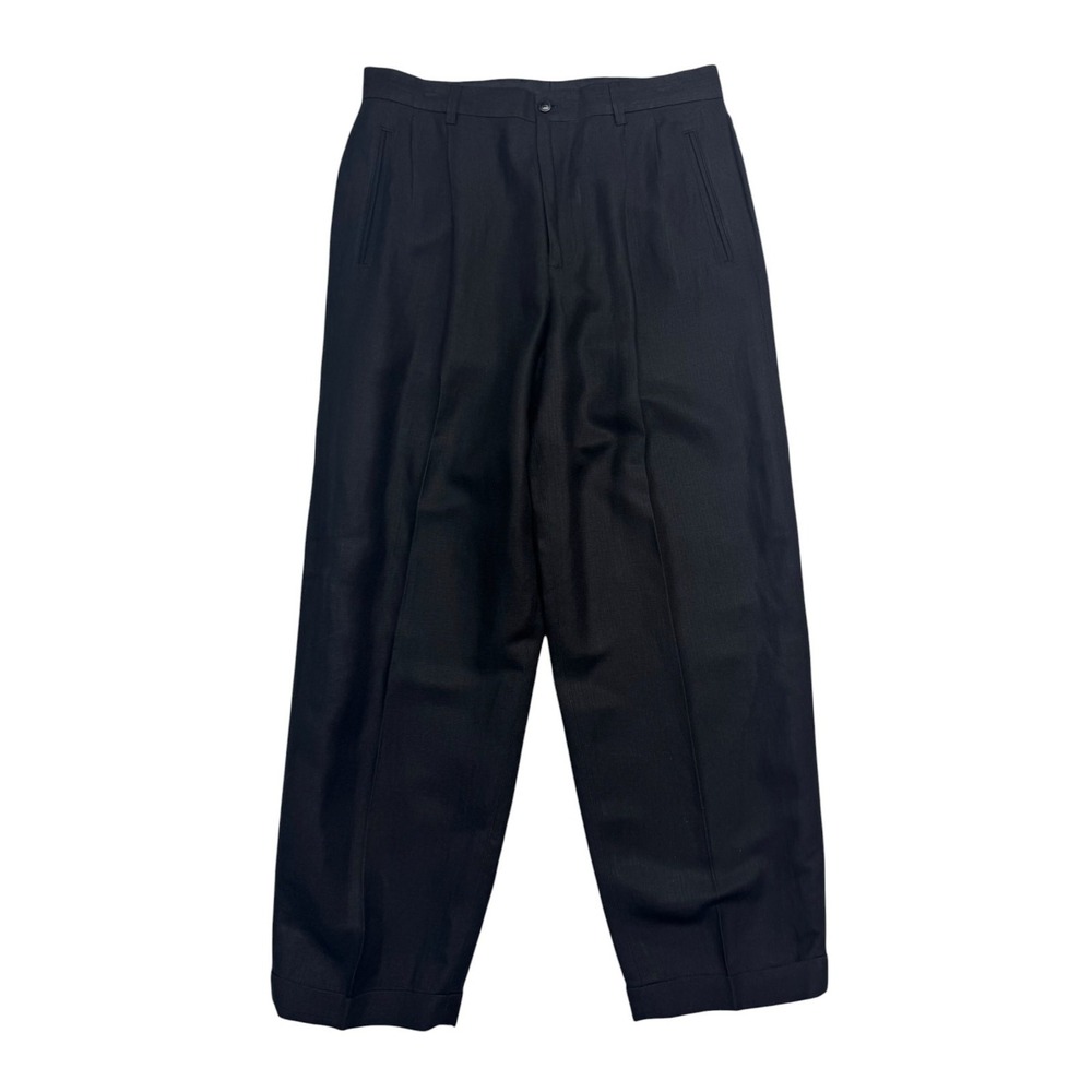 vtg 90s Claiborne 33x30 Black Linen Pants Trousers Relaxed High Waist Pleated